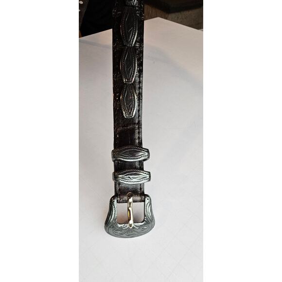 Crocodile Belt, Genuine Véritable Crocodile Leather 30 In, Silver Conchos/Buckle main image 10